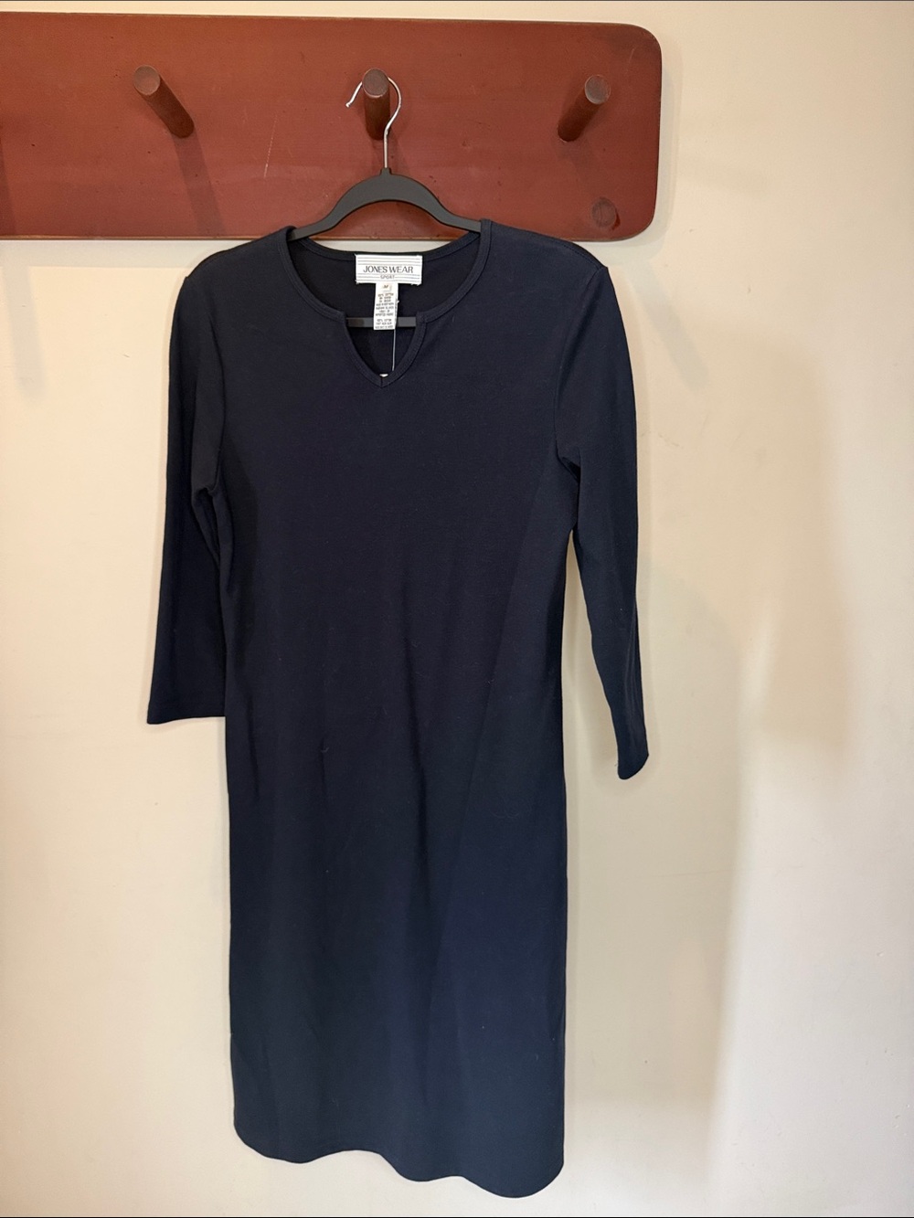 Jones Wear Navy Long Sleeve Notch-Neck Cotton Dress